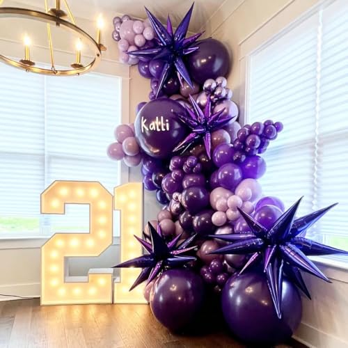 Image of KBZVNAF Purple Latex Balloon Set - 60 Packs of 12 Inch Metallic Chrome, Light, Pastel, Dark Purple Balloons with 33 Ft Ribbon for Birthday, Baby Shower, Wedding, Princess Theme Parties