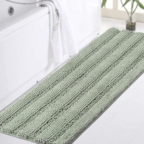 Turquoize Sage Green Bathroom Rugs Runner Extra Long 47 x 17 Large Bath Mat Plush Shaggy Chenille Bathroom Rug Non-Slip Bath Rug Runner Extra Soft & Absorbent Thick Floor Mats, Machine Washable, Sage by Turquoize - Used condition - US$17.62