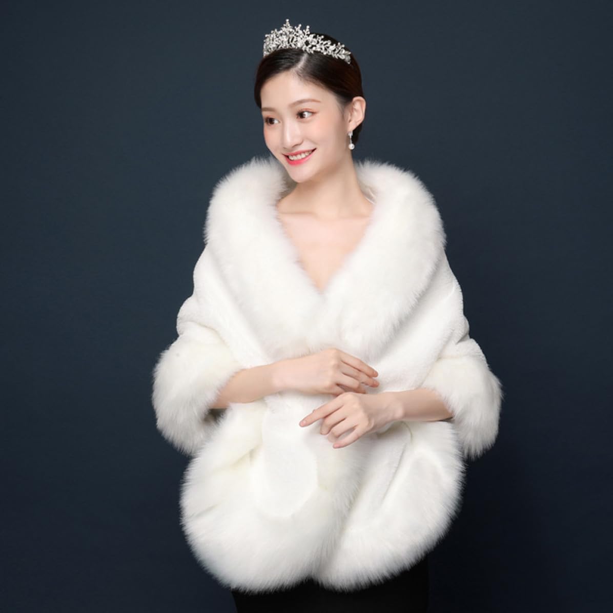 DECHOUS Chal Capa Elegante y Cálida Boda Invierno de Felpa Blanco para Mujer para Fiesta Nupcial y Vestido de Novia