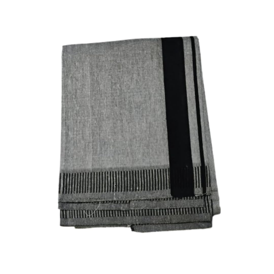 B’s Trendz Men’s Cotton Blended Grey Kerala Dhoti with Black Border – Traditional Indian Wear | Soft & Breathable Fabric | Ideal for Festivals, Casual-picture-11