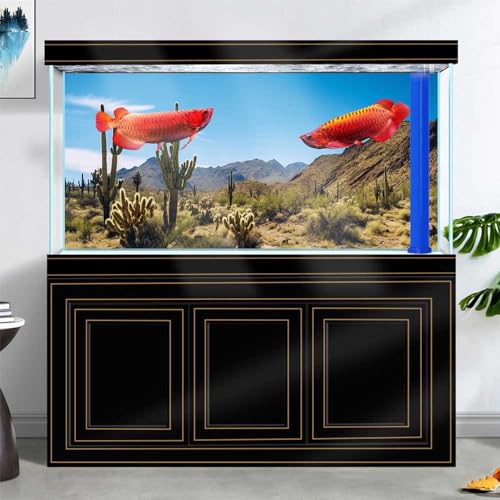 Image of Reptile Habitat Background, Retro Desert Oasis Cactus Terrarium Background 48X18 in Background with 8 EVA Double-Sided Tape