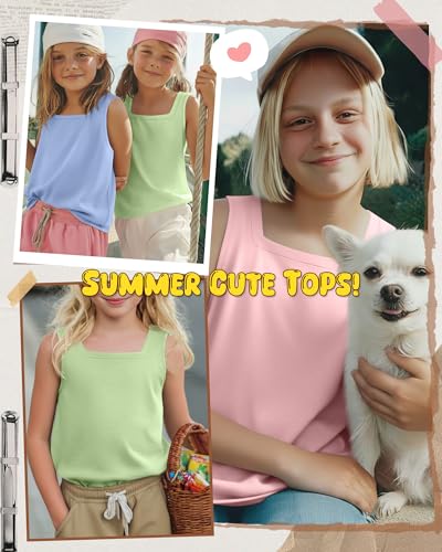 Image of 3 Pack Girls Square Neck Tank Tops | Basic, Sleeveless T-Shirts, Casual Summer Tanks, Kids Undershirts, School, Size 5-14 Years, Comfy, Elasticity