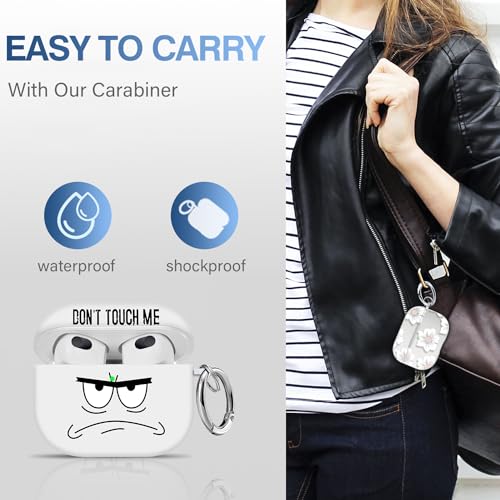 Image of for Airpods 3rd Generation Case,Don't Touch Me Cool Cover with Lanyard Big Eyes Cute Cartoon for Airpods 3rd Generation Case,Soft Shockproof Cover for Women Men-White
