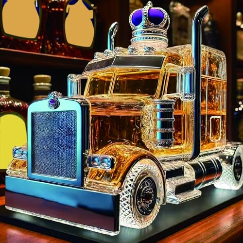 Karafka Whisky w Kształcie Ciężarówki 375 ml – Grube Szkło z Korekiem Łatwego Napełniania, dla Kierowców, Kolekcjonerów, Domowego Baru i Man Cave C
