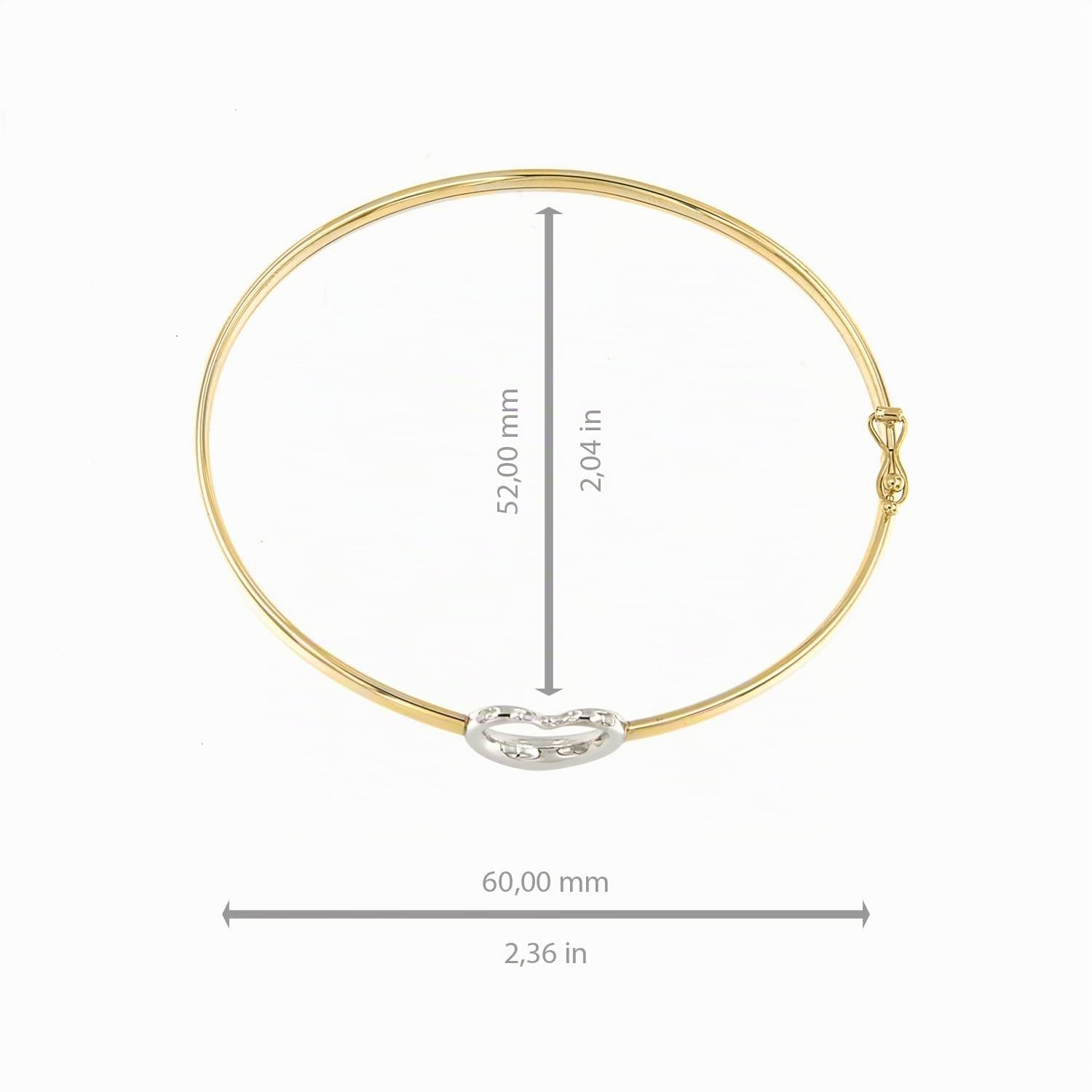 forme di Lucchetta - Bracciale con Cuore in Oro Bianco e Giallo 9k | modello Bangle 17 cm, Bracciali d'Oro Vero per Donna Ragazza