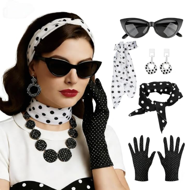 MyrkalaToy Rockabilly Accessoires 50er Jahre - Kostüm Damen Zubehör, Kleidung Vintage Zubehör 60er Kleid für Karneval Motoparty Retro Teily Party