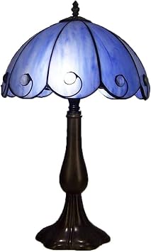 Tiffany Style Table Lamp, 11 Inch Stained Glass Shade Grilled Curved Table Lamp Vintage Resin Base For Living Room Bedroom Restaurant Gift