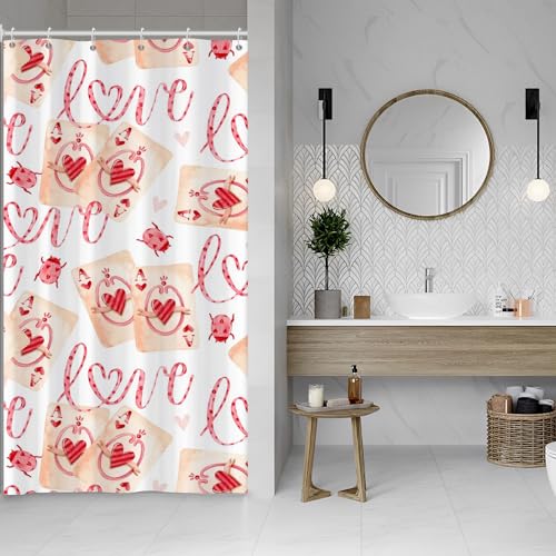 Rideau de douche cœur Saint-Valentin rouge 91x182 cm pour salle de bain fille