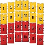 24 chalecos de entrenamiento para fútbol, baloncesto, petos de fútbol, pinnies, reversibles, numerados, para deportes de equipo (rojo y amarillo), rojo, amarillo, 40 x 65 cm
