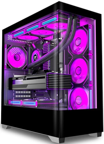 KEDIERS Boîtier PC ATX avec 7 Ventilateurs Préinstallés, Boîtier Ordinateur Moyen Tour avec Double Vitre Trempée Panoramique, Boîtier PC Gamer, Noir, Modèle P4 ARGB