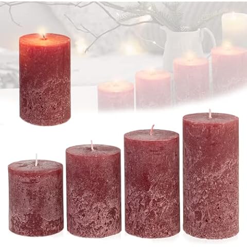 Smart-Planet Candelo - Juego de 4 velas rústicas para árbol de Navidad (8/10/12/14 cm), color burdeos Cover