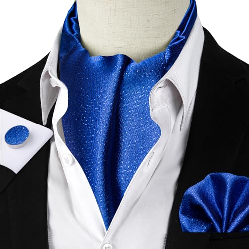 Image of DiBanGu Mens Silk Ascot Ties Paisley Jacquard Woven Cravat and Pocket Square Cufflinks with Lapel Pin for Business Wedding