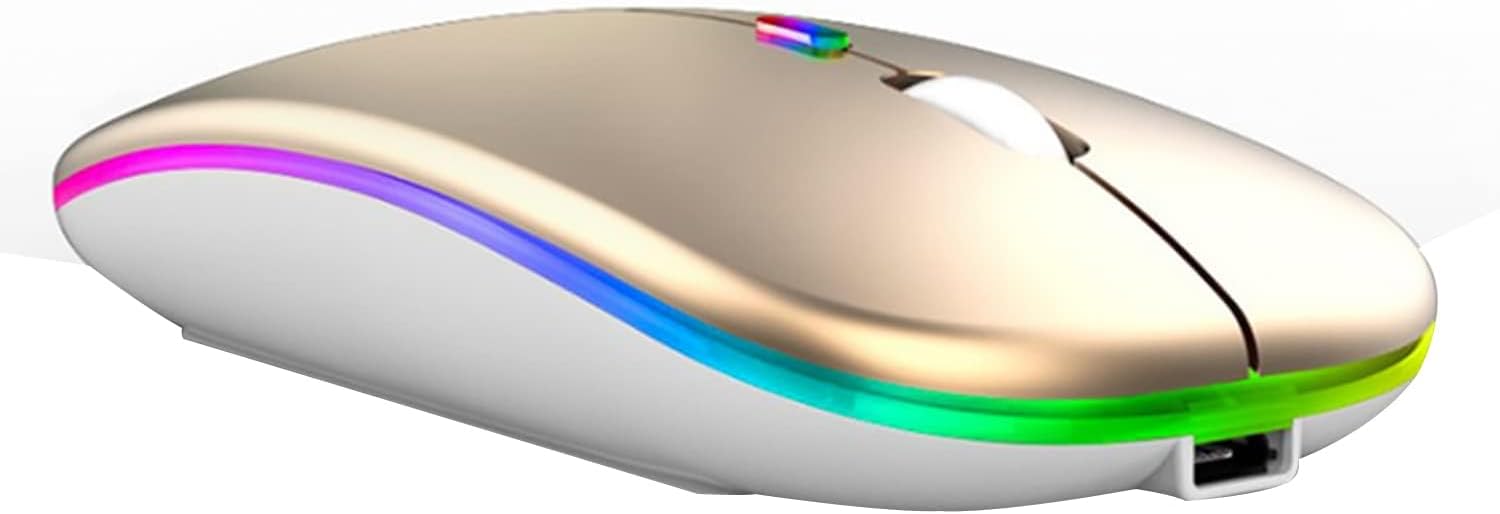 Talabat Wireless Mouse Optical Mouse,Bluetooth Gaming Mouse with RGB Lights, 2.4 GHz with USB Mice Nano Receiver,Silent Buttons Rechargeable, Design for PC/Mac/Laptop (Golden)