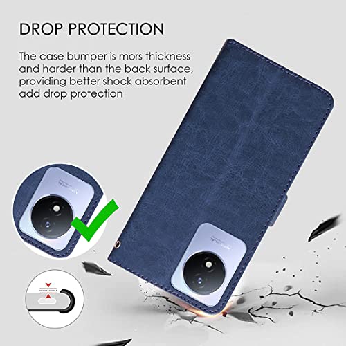 Image of Flip Cover Back Case for Lava Blaze 5G | Premium Leather Finish | Inbuilt Pockets & Stand | Flip Cover Back Case for Lava Blaze 5G (Blue)
