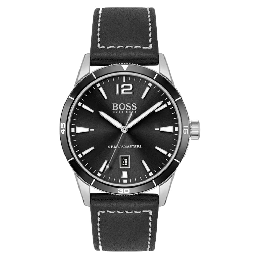 BOSS Hugo Leather Drifter Analog Mens Watch - 1570125 (Black Dial Black Colored Strap) (B09BNP5DL5) Amazon Price History, Amazon Price Tracker