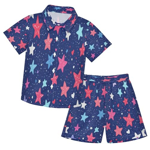 Boccsty Fourth Of July Colorful Stars Boy Summer Shorts Sets Hawaiian Toddler Boys T-Shirt & Pants 2 Pcs 3T
