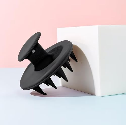 Silicone Scalp Massager Shampoo Brush, Black, Extra Long Solid Spikes, for Curly and Thick Hair, Hollow Design, Easy to Clean