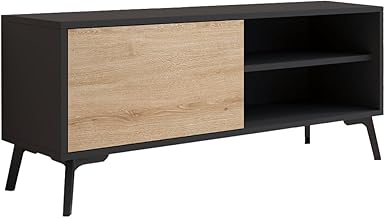 MB Muebles Bonitos, Kai Low TV Cabinet with 1 Door for Living Room, Modern Melamine Cabinet, Matt Black and Sonoma, 100 x 42 x 30 cm