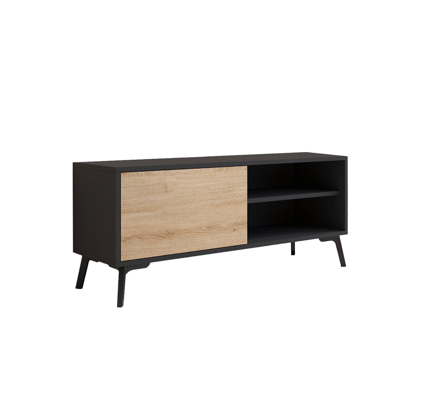 MB Muebles Bonitos | Meuble TV Bas Kai avec 1 Porte pour Salon Moderne | Meuble en Mélamine Mate | Couleur Noir et Sonoma | 100x42x30 cm