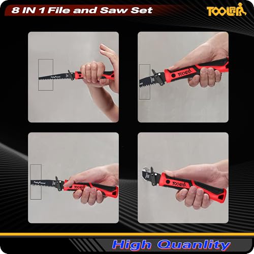 Image of 8-In-1 Multi Blades Hand Saw, Drywall Cutter. Hacksaw. Long Blade, Jab Saw, For Cutting Drywall, Sheetrock, Wood, Metel, Plastic, Plywood. Blade Quick Change Mechanism. Red Handle.