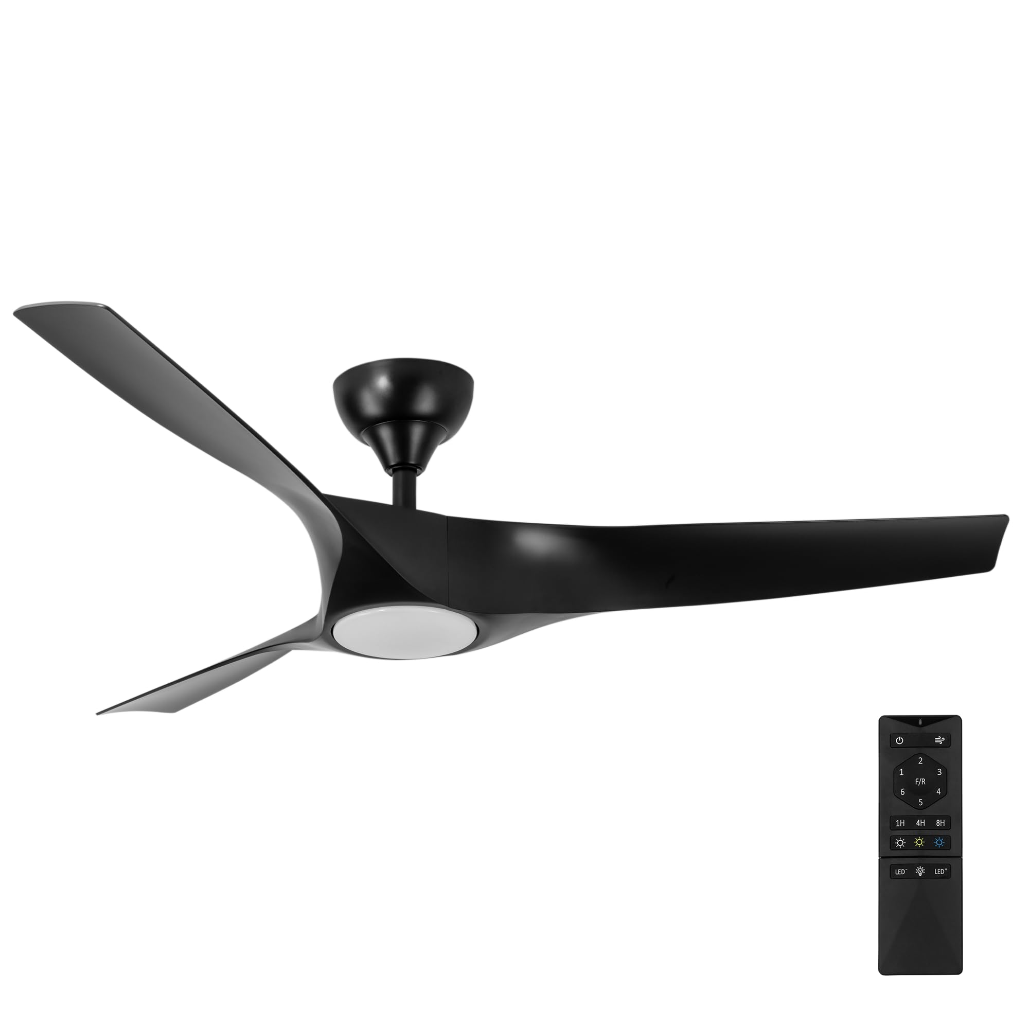 Nevaly Ceiling Fan Black LED Light 24W Neutral/Warm/Extra Warm. DC Motor, 3 ABS Blades Ø132 cm, Summer/Winter, 6 Speeds, Remote Control Timer, Silent, Natural Breeze