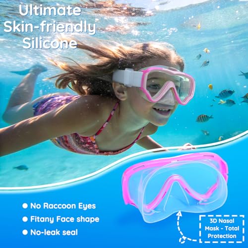 Image of MOMUSE Kids Swim Goggles 3-14 with Soft Fabric Strap, 3D No-Leak Nose Cover | No Hair Pulling, Mirrored Shatterproof Lens, Anti-Fog & UV Protection, Diving Mask Swimming Goggles Toddler /Youth Boys Girls