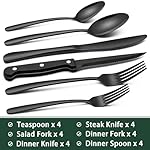 EWFEN 24-Piece Black Silverware Set with Steak Knives, Black Flatware Set for 4, Food-Grade Stainless Steel Tableware Cutlery Set, Mirror Finished Utensil Sets for Home Restaurant, Heavy Duty - Image 2