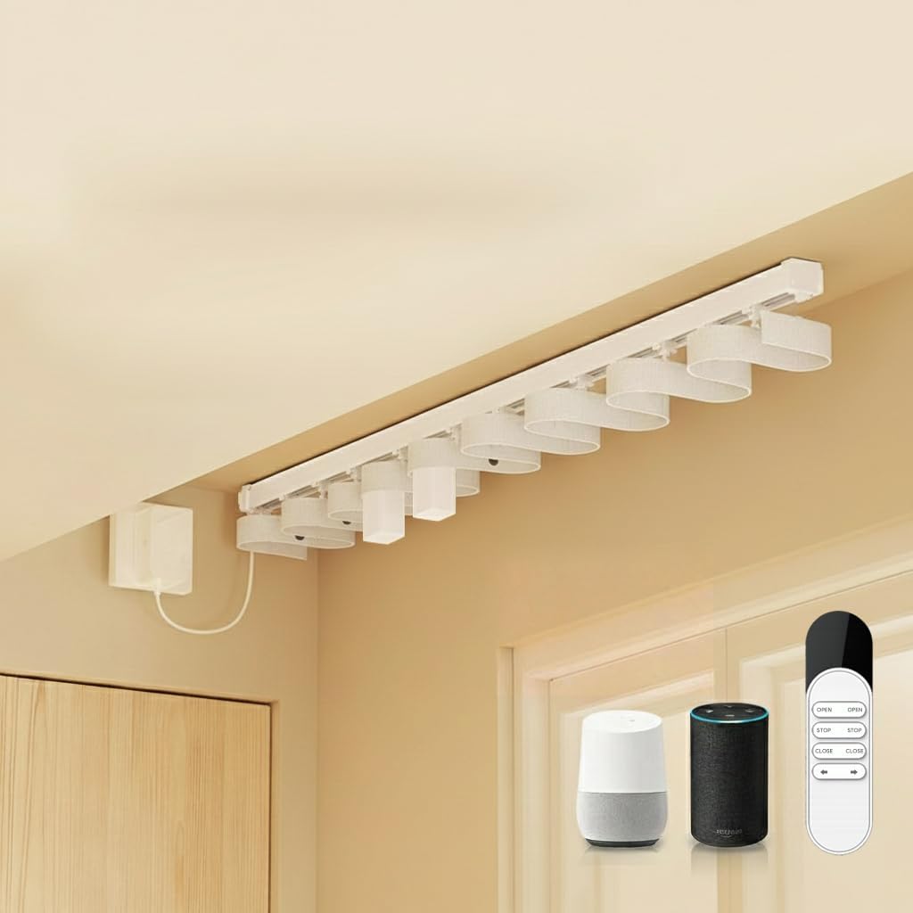 Dual Motor WiFi Smart Curtain Track System, Ripple Fold Electric Drapery Rods, Independent Left Right Control Day Night Curtains, Compatible with Alexa & Google Home (2 meters (78.7 inches))