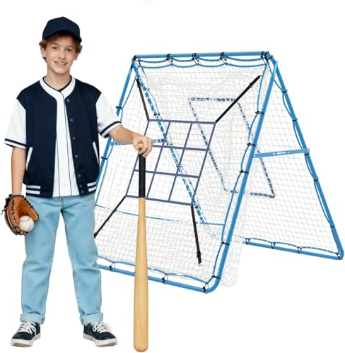 HarmonyHealth Baseball and Softball Rebounder Net, 5x4 Double-Sided Pitching Back Net with Adjustable Angle and 9- Zone, Back Trainer for Hitting and Throwing Practice, Backyard Outdoor