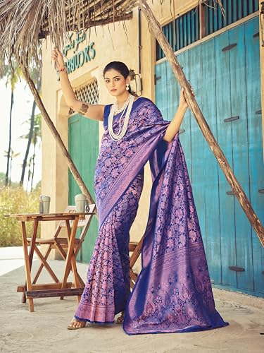 Image of SWORNOF Women's kanjivaram banarasi silk saree for festival Wedding silk with rich pallu Design sarees for women with Unstitched blouse piece
