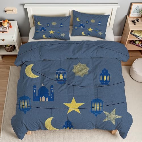 Piumino Singolo Luna Trapunte Stelle Piumone Imbottito Resistente Lavabile, Super Morbida Trapunta, piumini 135x200 cm in Microfibra Reversibile e 2 Federa 50x80 cmT776