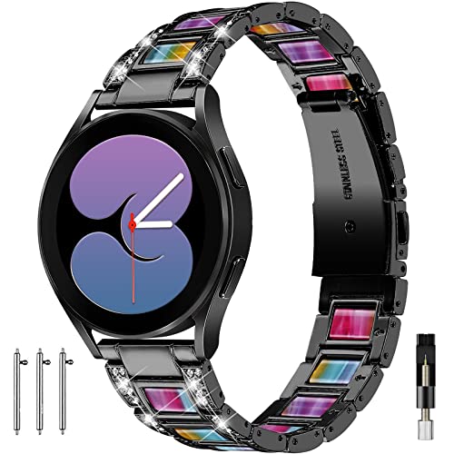 Bracelet Samsung Galaxy Watch 5 4 en métal bling et résine noir coloré