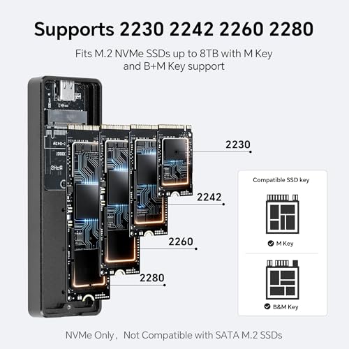 Image of HR-EB101 AC Black M.2 NVMe SSD Enclosure, 10Gbps USB-C, 2230-2280 | CNC aluminum housing, thicker thermal pads, dual cables, UASP /TRIM /S.M.A.R.T support, NVMe only, SSD not included
