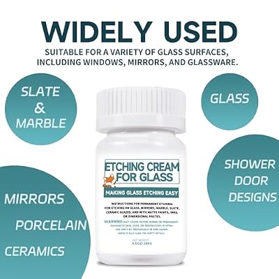 10oz Glass Etch Starter Cream Kit, Mirrors, Ceramics, Porcelain, Marble, and Slate - for Makers, Creators, Crafters, DIY'ers of All Ages & Experience Levels. Smooth Formula and Fast Acting