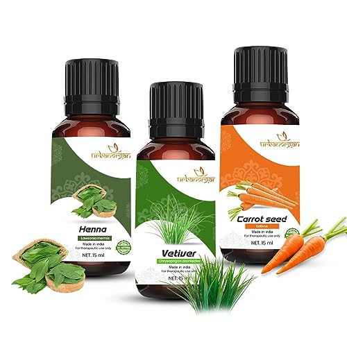 Image of Pure Combo Of 3 Essential oil For Hair & Skin Natural Therapeutic Grade & Undiluted Oil 15ML (Henna-Vetiver- Carrot Seed)