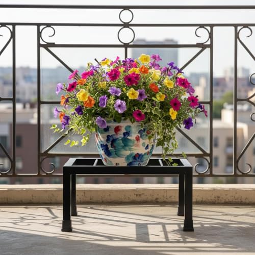 Image of Plant Stand Iron Indoor Outdoor Flower Plant Stand For Balcony (Black-Set of 1) for indoor living room, Home, Garden, Balcony