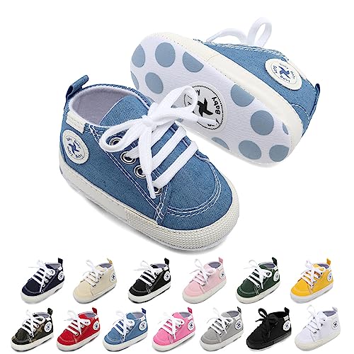 Baby Girls Boys Shoes Soft Anti-Slip Sole Newborn First Walkers High Top Canvas Denim Unisex Infant Sneaker