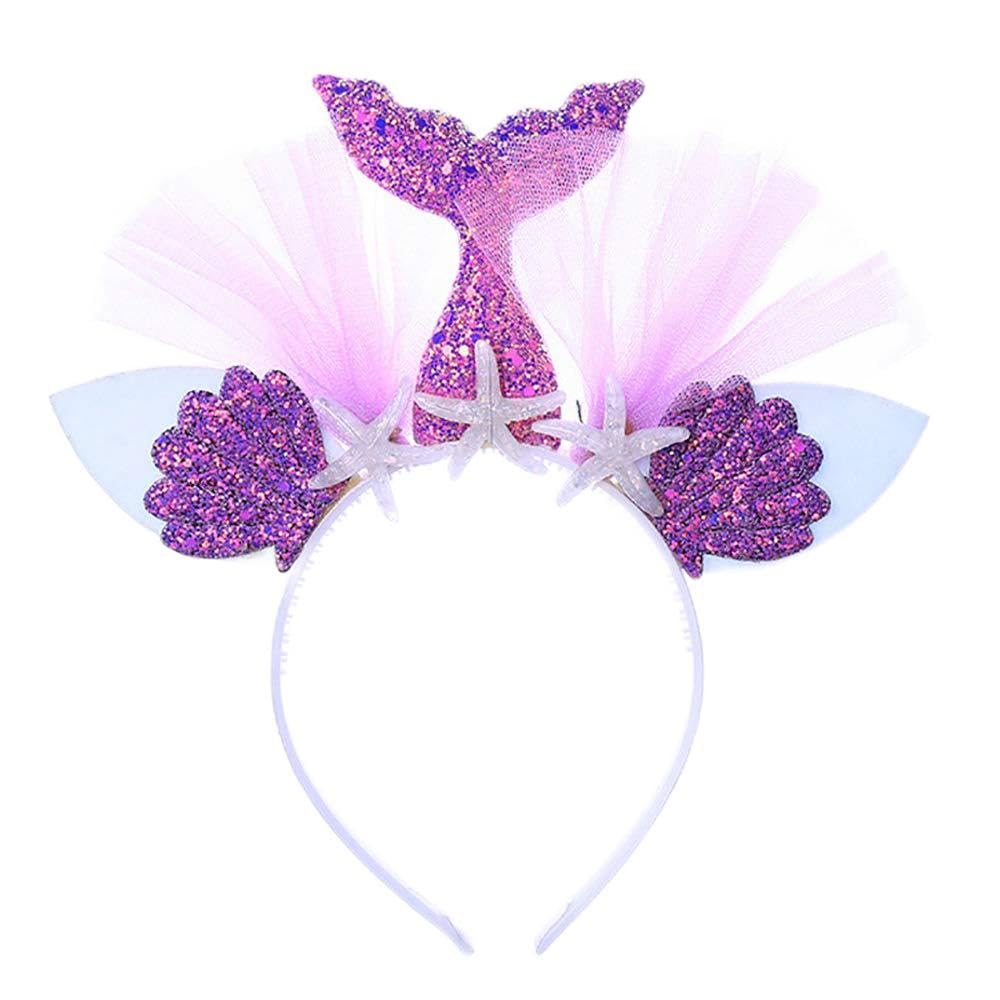 Maticr Glitter Mermaid Headband for Birthday Girl Mermaid Tail Tulle Head Band Under the Sea Party Headwear