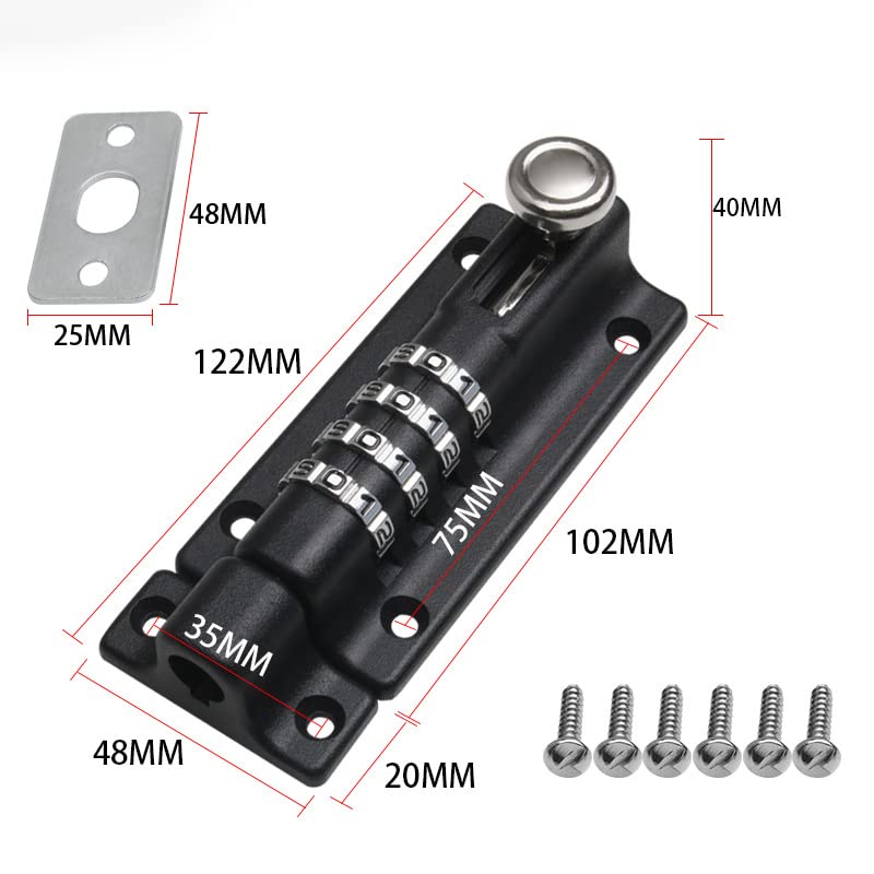 WANGCL Combination Locking Bolt 4 Digit Sliding Lockable Padbolt Sliding Heavy Duty 120mm Stainless Steel with Anti-Tamper Screws(Black) - Image 4