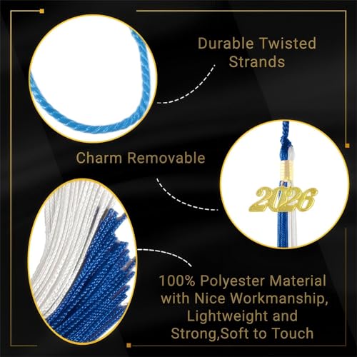 Image of Navy Blue and White Graduation Tassel 2026 for Grad Cap and Graduation Ceremony Accessory Decoration