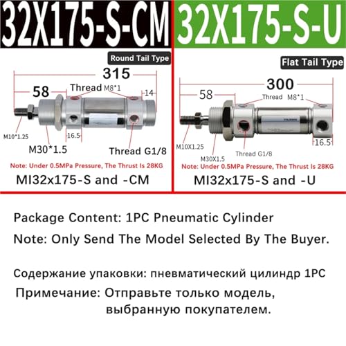 Petit cylindre pneumatique MI32 à piston stable et précis