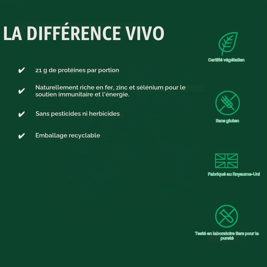 Vivo Life Vegan Protein Powder - 21 grammes de protéines végétales par portion, 30 portions (900g) - Avec du sel de l'Himalaya du Punjab Pakistan (Vanille)