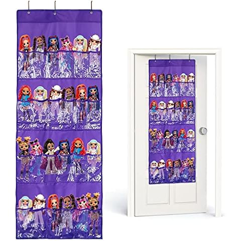 AXLOFO® LOL Toys Storage Organizer, Hanging Over The Door - Carrying Travel, 24 Clear View Pockets, Roll Up, for Small Dolls (purple) Cover