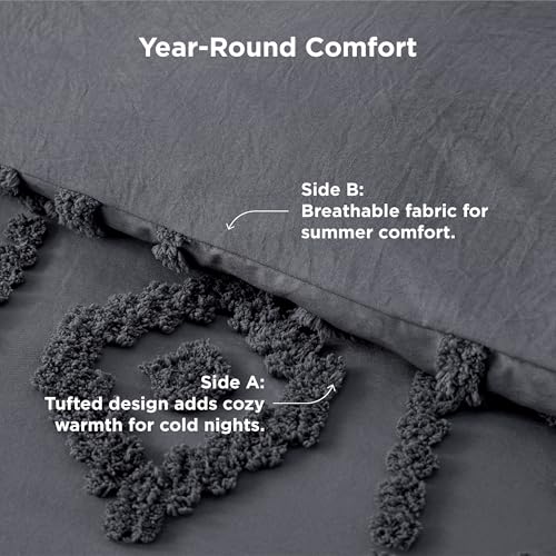 Image of Bedsure Boho Tufted Grey Comforter King Size, GentleSoft 3 Pieces Boho Farmhouse-Style Decor Bedding, Exquisite Bedding for All Seasons, 1 Bed Comforter, 2 Pillow Shams, 104x90 Inches