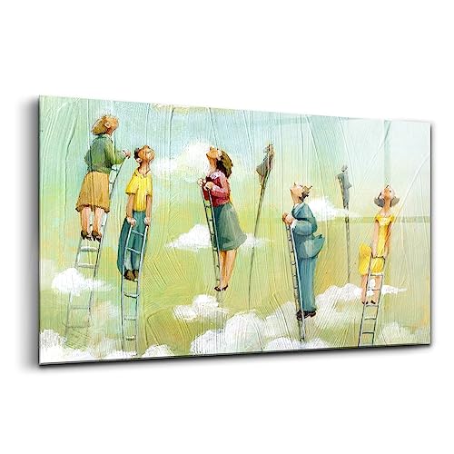 Peinture murale en verre 120x60cm Wallfluent Les gens sur l'échelle pour intérieur