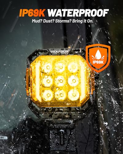Image of WOLFBOX 5 Inch LED Pods with True Power Lumens - Professional Off Road Lights with Amber DRL Spot Flood Beam, IP69K Waterproof Driving Lights for Jeep Ford UTV ATV, 5-Year Warranty