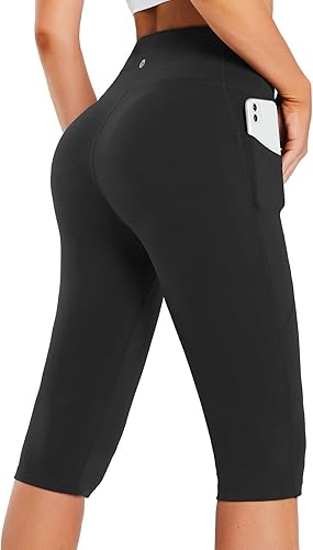 baleaf Women's Capri Leggings with Pockets High Waisted Knee Length Capris Stretch for Casual Yoga Pants Workout Exercise