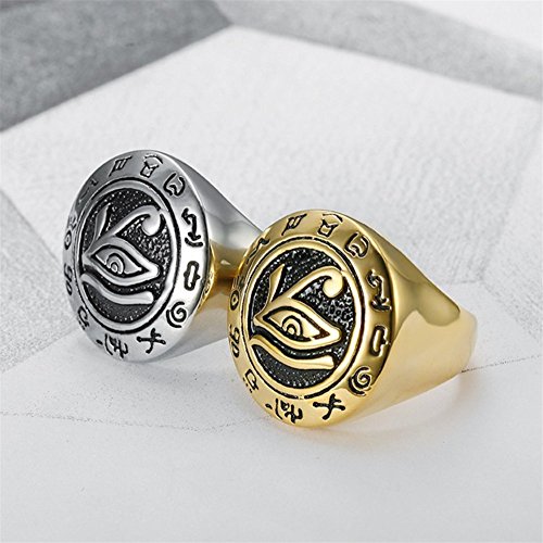 Men's Stainless Steel Egypt Eye of Horus Ring Round Top Signet Protection Symbol Jewelry4