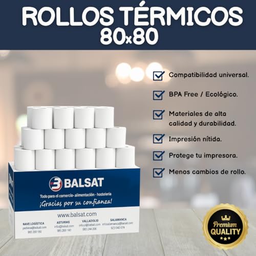 Miniatura 2 de Balsat Rollo Ticket 80x80 Termico - 50 Ud. Papel Impresoras Tpv