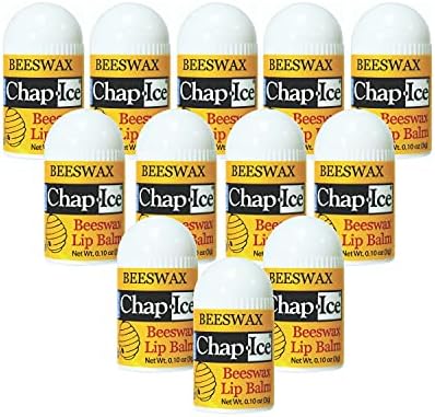 Chap-Ice® | 12-Count Beeswax-based Peppermint Mini Lip Balm - Fortified with Vitamin E for Dry, Cracked Lips | Made in USA